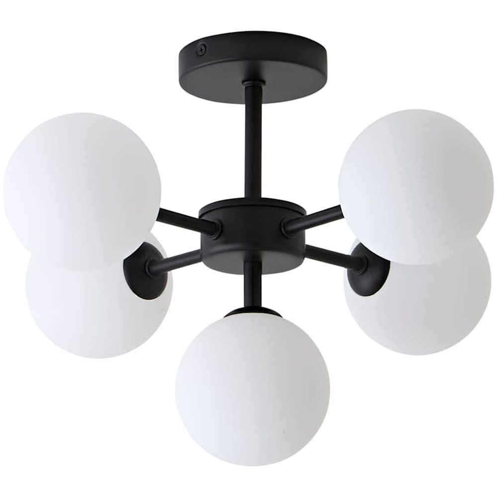 ValueLights Hollis Glass Globe Shade Black Metal Ceiling Light Fitting with Bulb Image 1