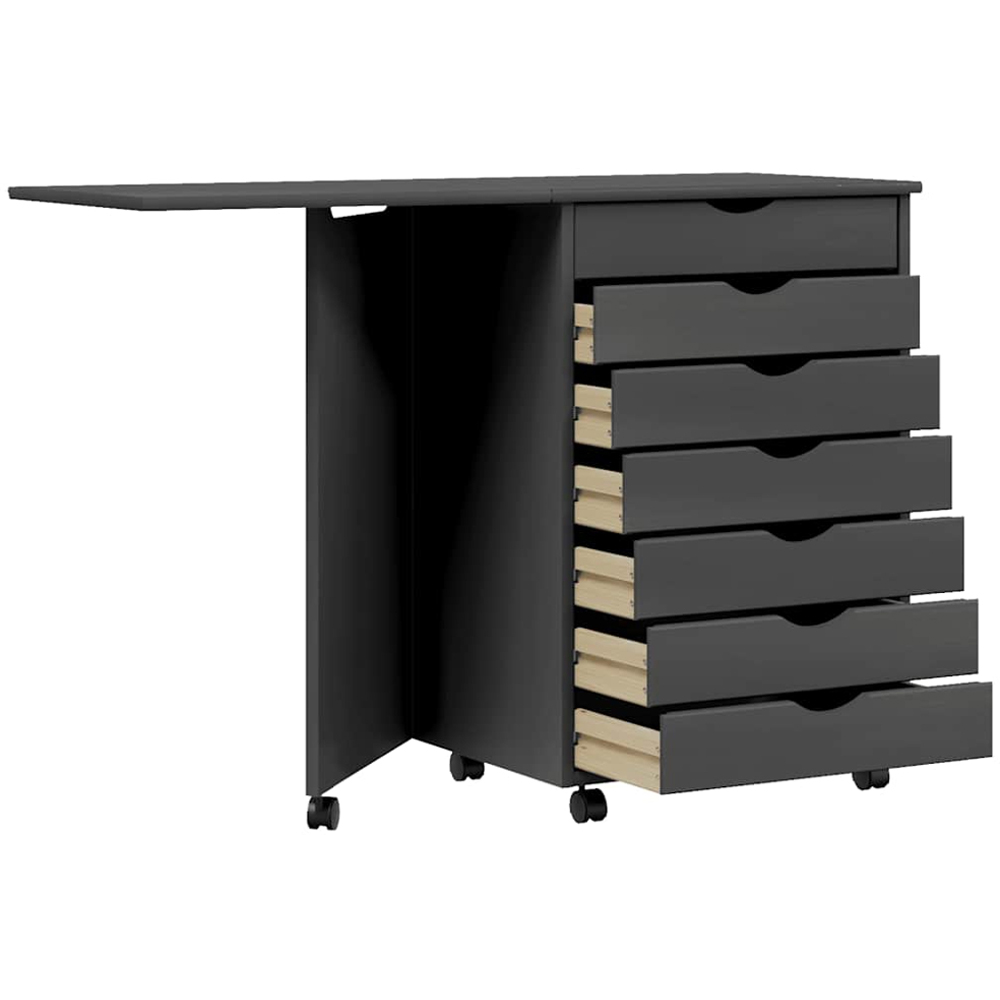 vidaXL Moss 7 Drawer Grey Solid Pine Wood Rolling Cabinet Image 3