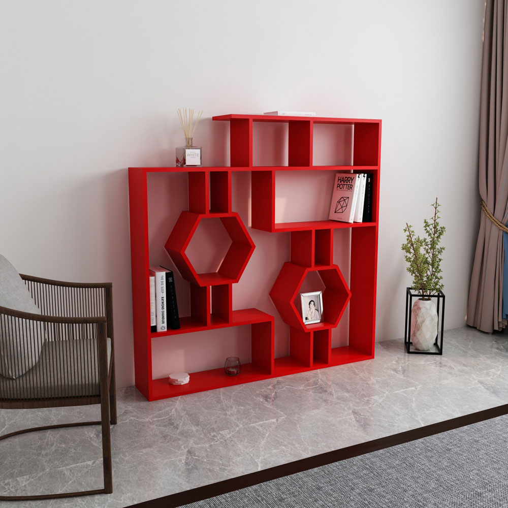 Decorotika Tamara 15 Shelf Red Geometric Bookcase Image 4