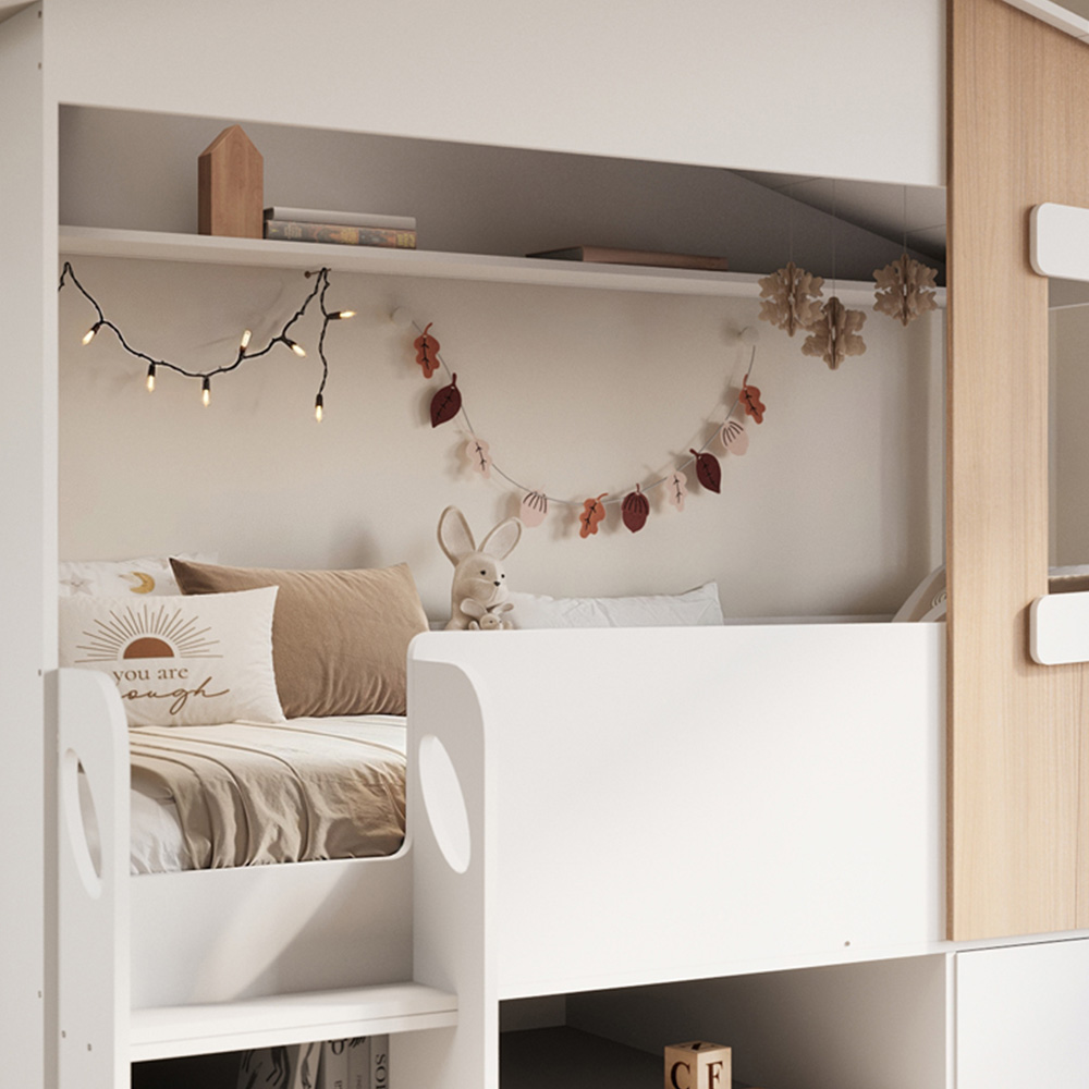 Flair Dreamland White and Oak Play House Bed Frame with Storage Image 6