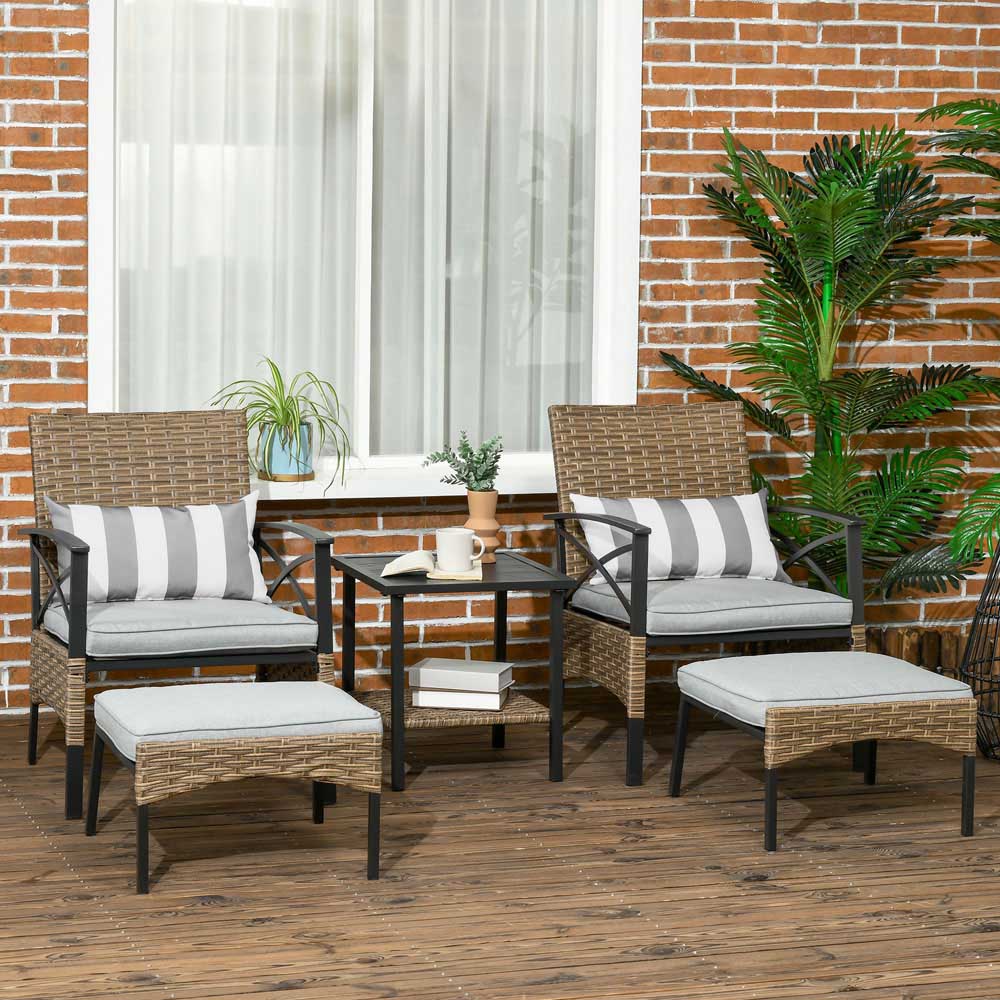 Outsunny 2 Seater Grey Rattan Garden Lounge Set with Footstools Image 1