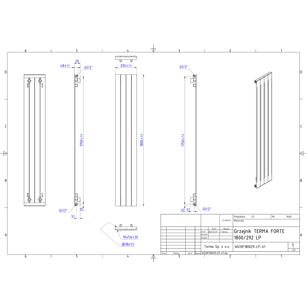Terma Forte 1780 BTU Metallic Grey Single Panel Radiator 1800 x 292mm Image 9