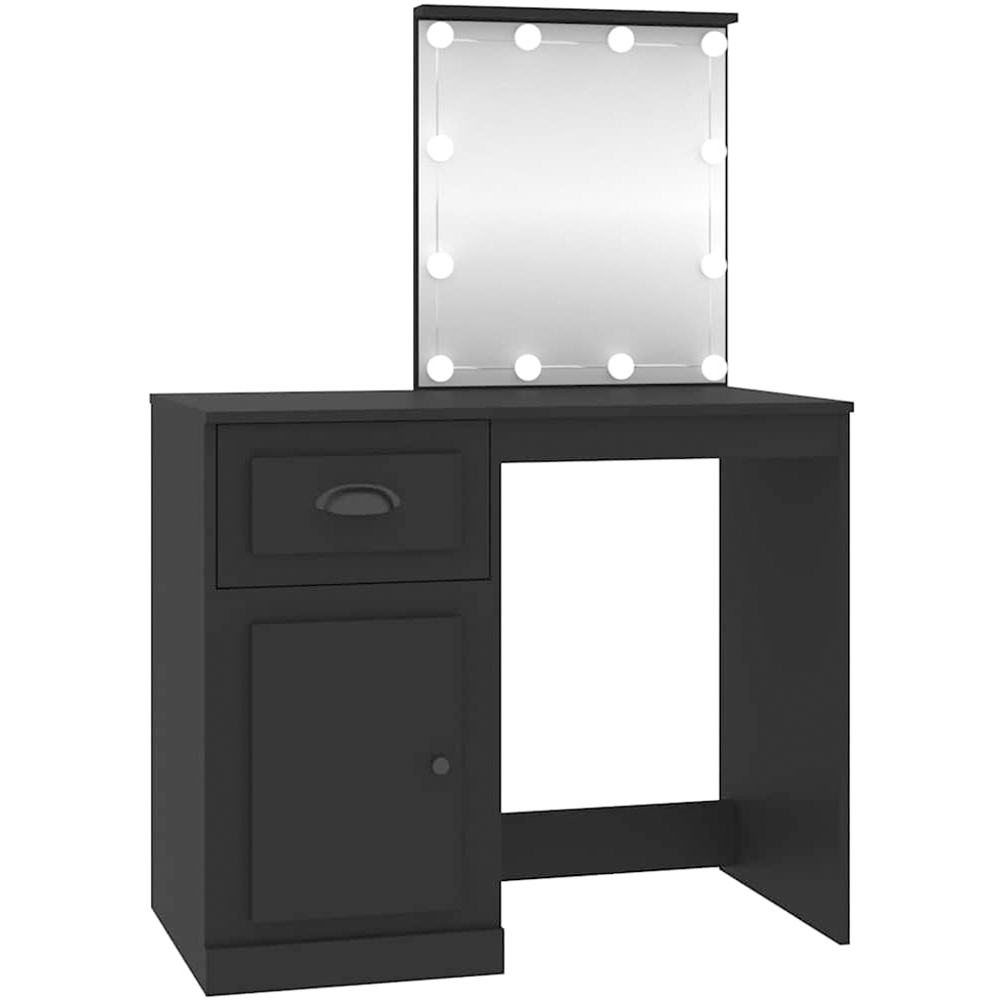 vidaXL Single Door Single Drawer Black Dressing Table with LED Mirror Image 2