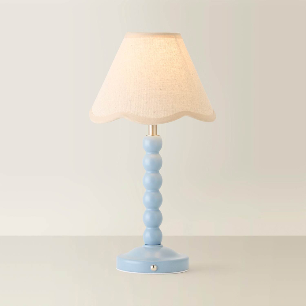 ValueLights Bobble Natural Scallop Shade Blue Rechargeable Wooden LED Table Lamp Image 5