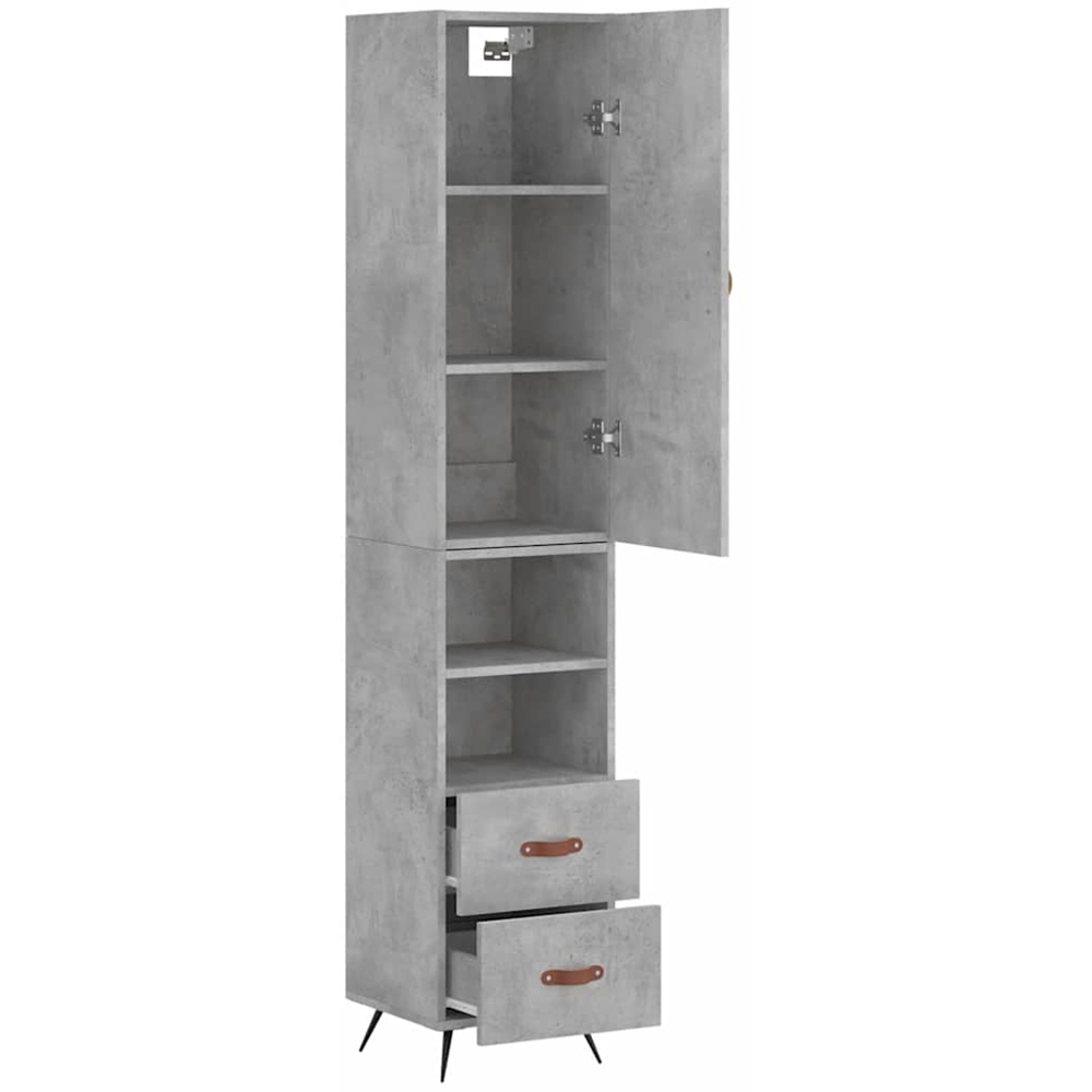 vidaXL Single Door 2 Drawer 2 Shelf Concrete Grey Tall Highboard Image 2