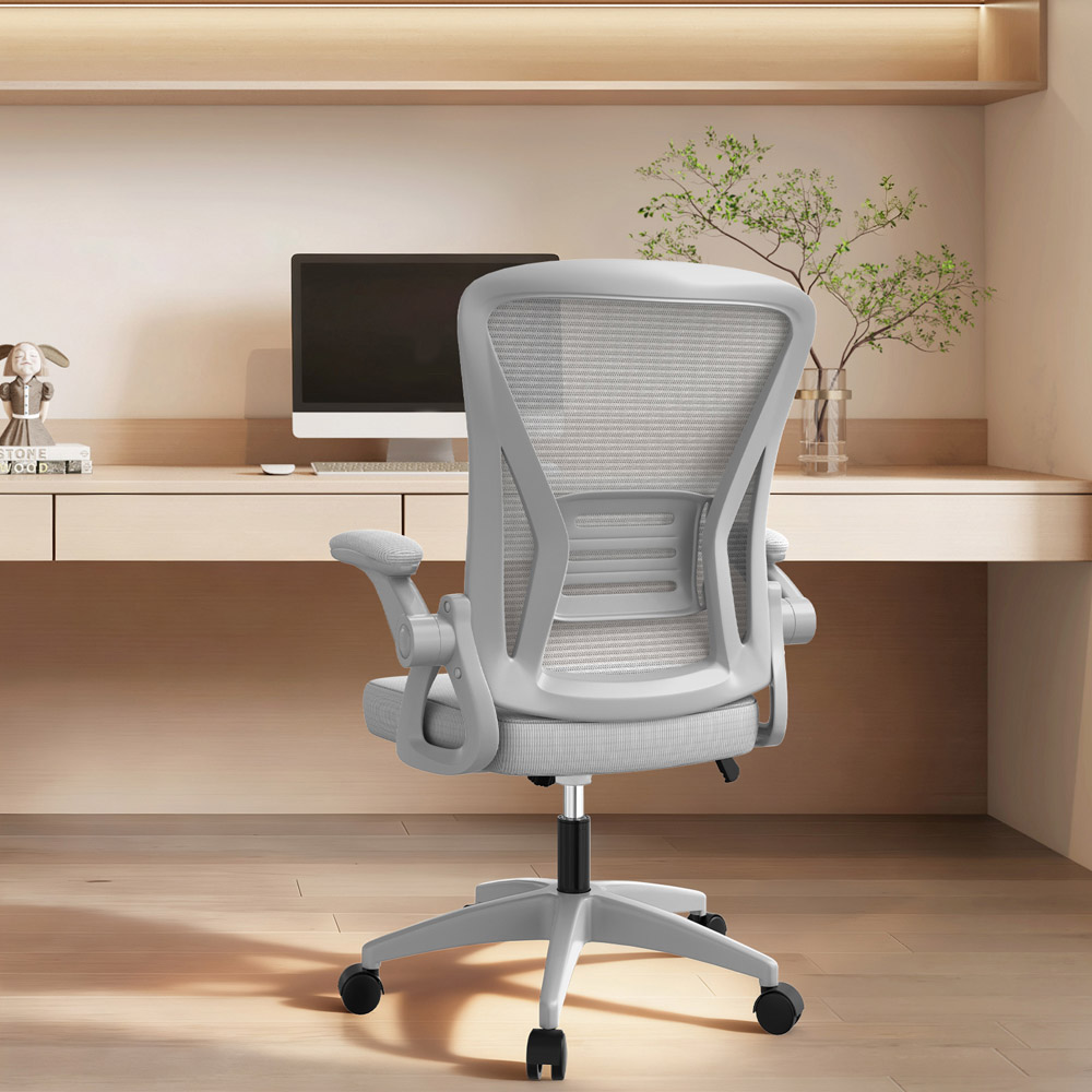 Rattrix Grey Office Chair with Flip-Up Armrest and Lumbar Support Image 7