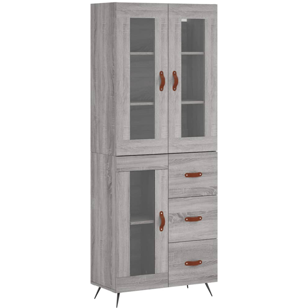 vidaXL 3 Glass Door 3 Drawer Grey Sonoma Highboard Image 2