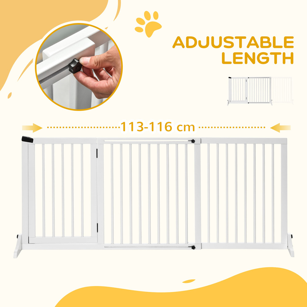 PawHut White 113-166cm Adjustable Wooden Freestanding Pet Safety Gate Image 4