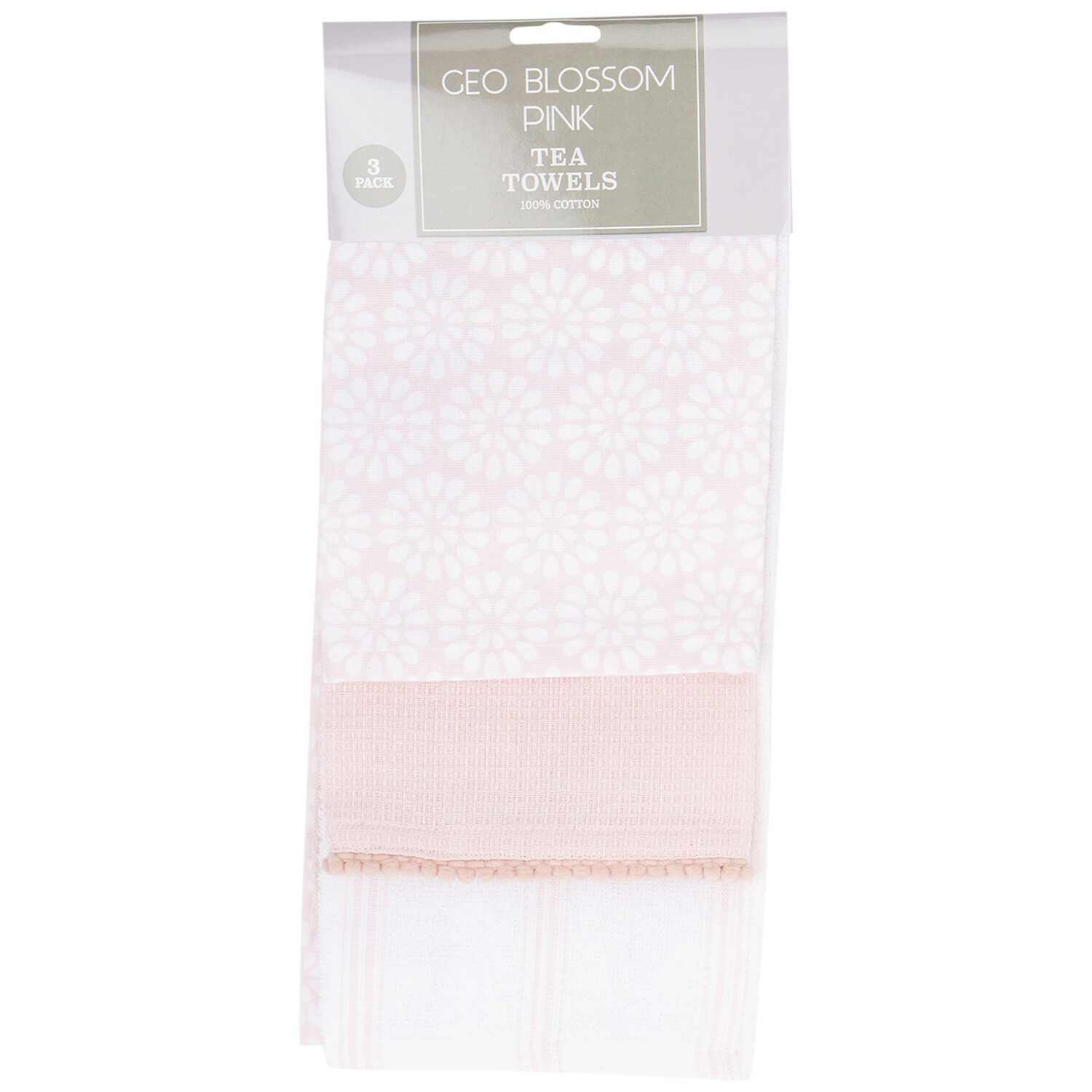 Pack of 3 Geometric Blossom Tea Towels - Pink Image