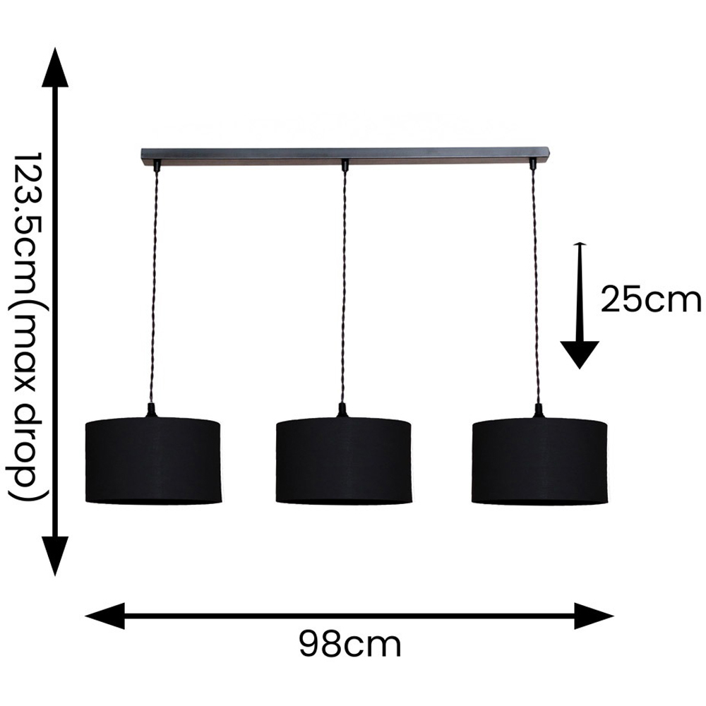 ValueLights Reni Black Fabric Drum Shade 3 Drop Bar Black Diner LED Ceiling Light Image 7