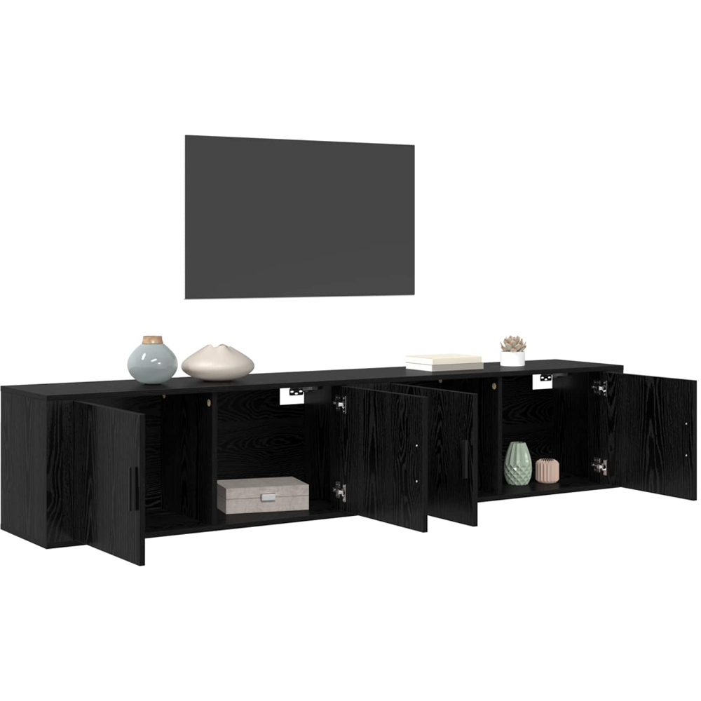 vidaXL 2 Door Black Oak Wooden Wall-Mounted TV Cabinet Set of 2 Image 2