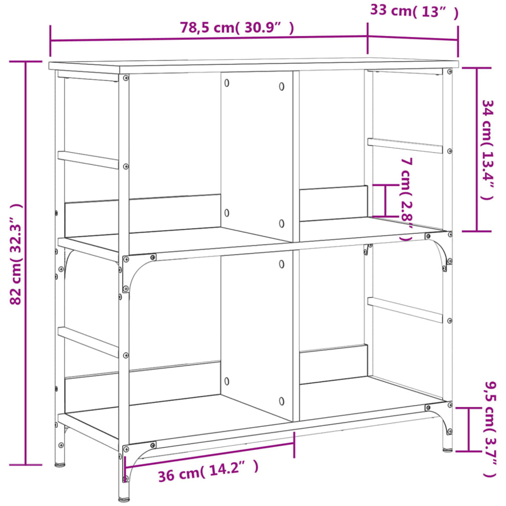 vidaXL 4 Open Shelf Grey Sonoma Compact Bookshelf Image 9