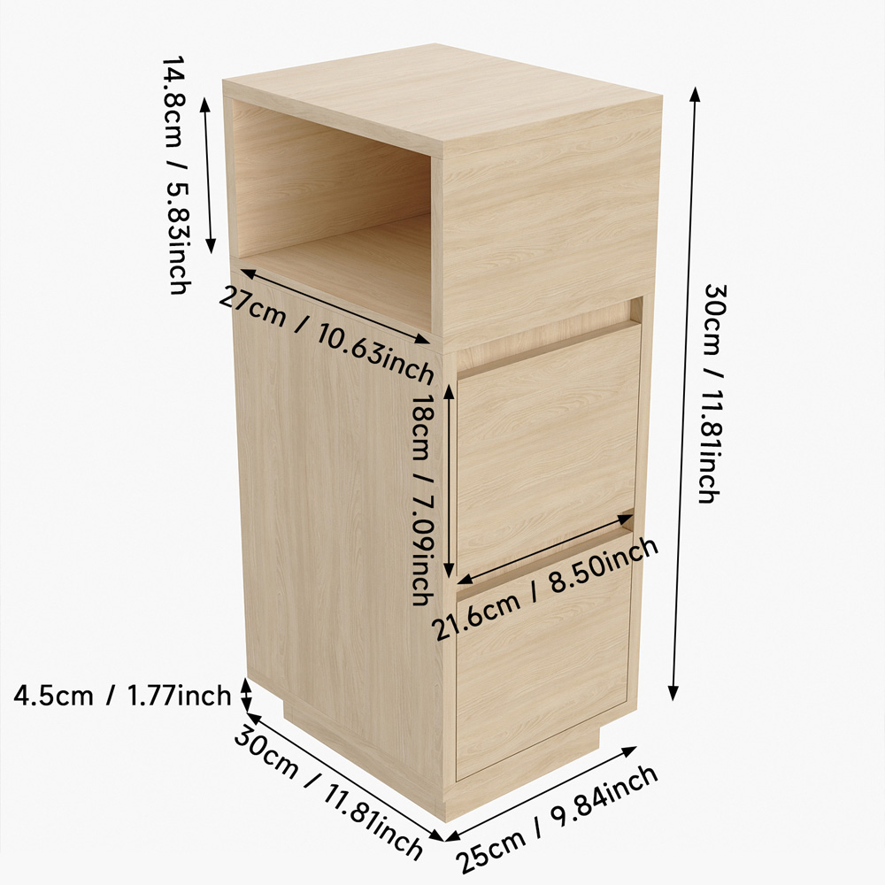 Living and Home 2 Drawer Single Shelf Wood Colour Minimalist Bedside Table Image 9