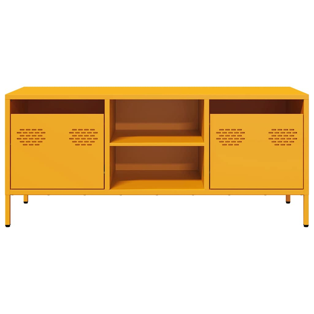 vidaXL 2 Drawer 2 Shelf Mustard Yellow Steel Industrial Style TV Cabinet Image 4