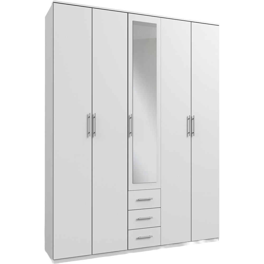 TJ'S Oxford 5 Door 3 Drawer White Wardrobe with Mirror Image 2