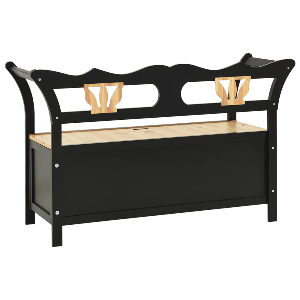 vidaXL 2 Seater Black Fir Wood Storage Bench Image 5