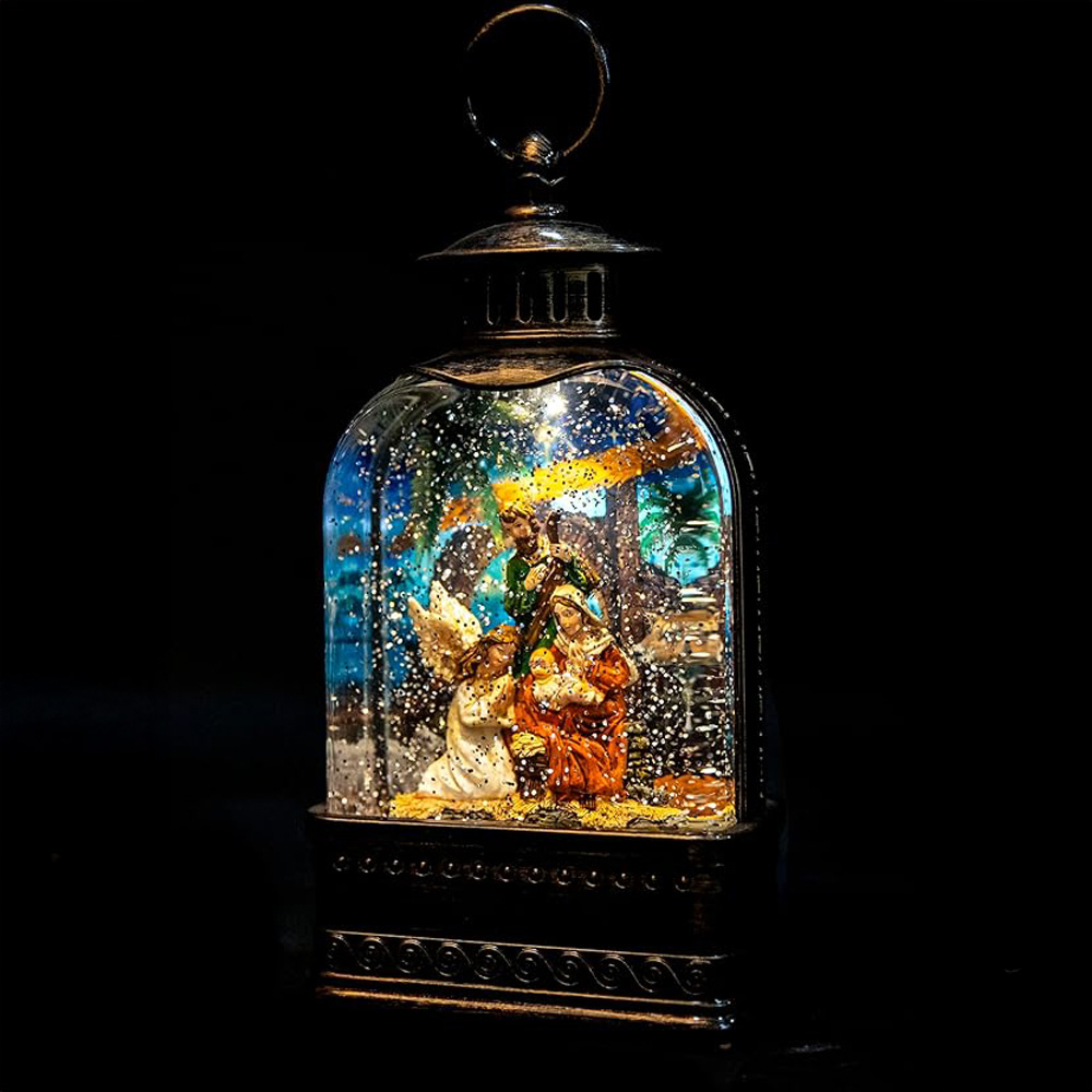 Shatchi Christmas Nativity Scene Snow Globe Lantern 24cm Image 2
