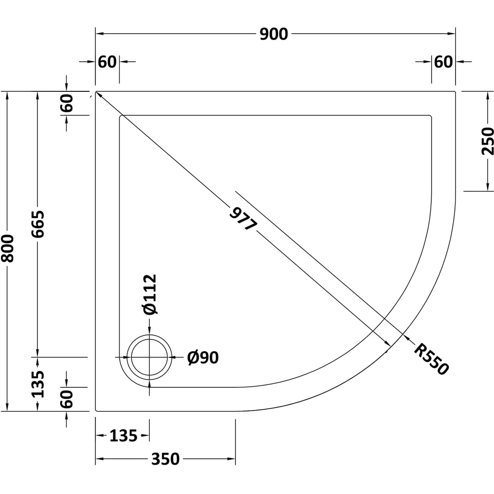 nuie Right Hand Offset Quadrant Shower Tray 800 x 900mm Image 2