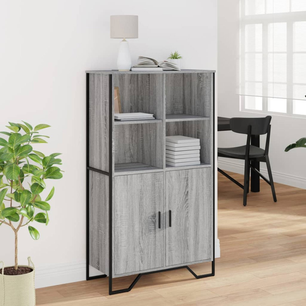 vidaXL 2 Door 4 Open Shelf Grey Sonoma and Black Highboard Image 3