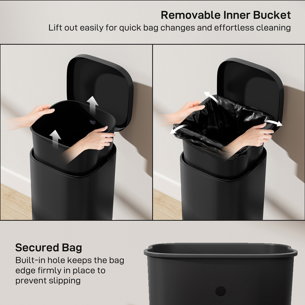 HOMCOM Black Pedal Bin with Removable Inner Bucket and Soft-Close Lid 30L Image 6