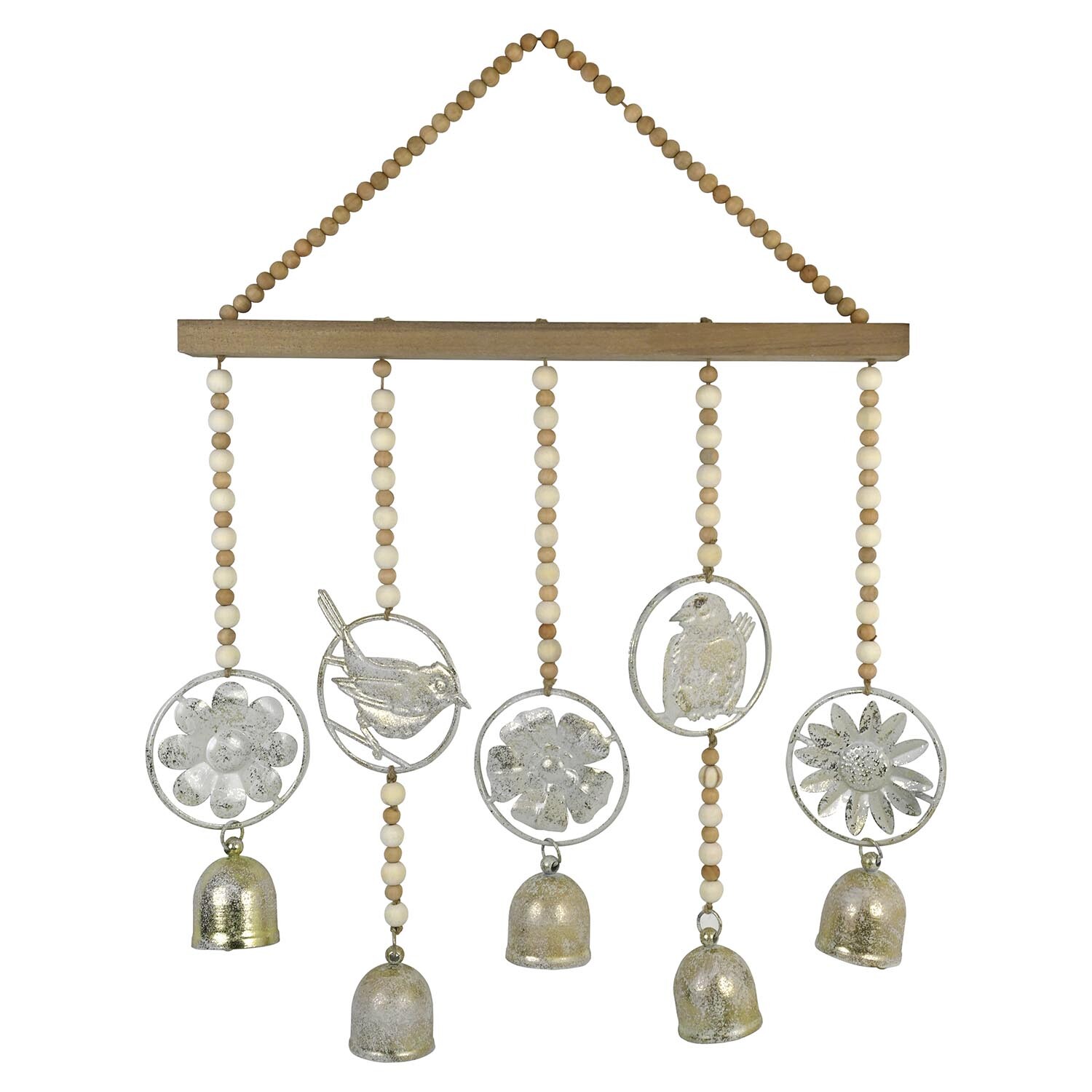 Vintage Effect Beaded Hanging Bells - Natural Image 1