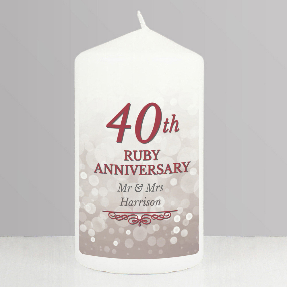 Personalised Memento Personalised 40th Ruby Anniversary Pillar Candle Image 3