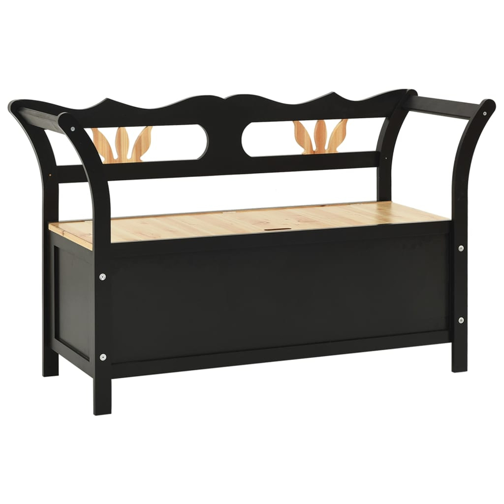 vidaXL 2 Seater Black Fir Wood Storage Bench Image 2