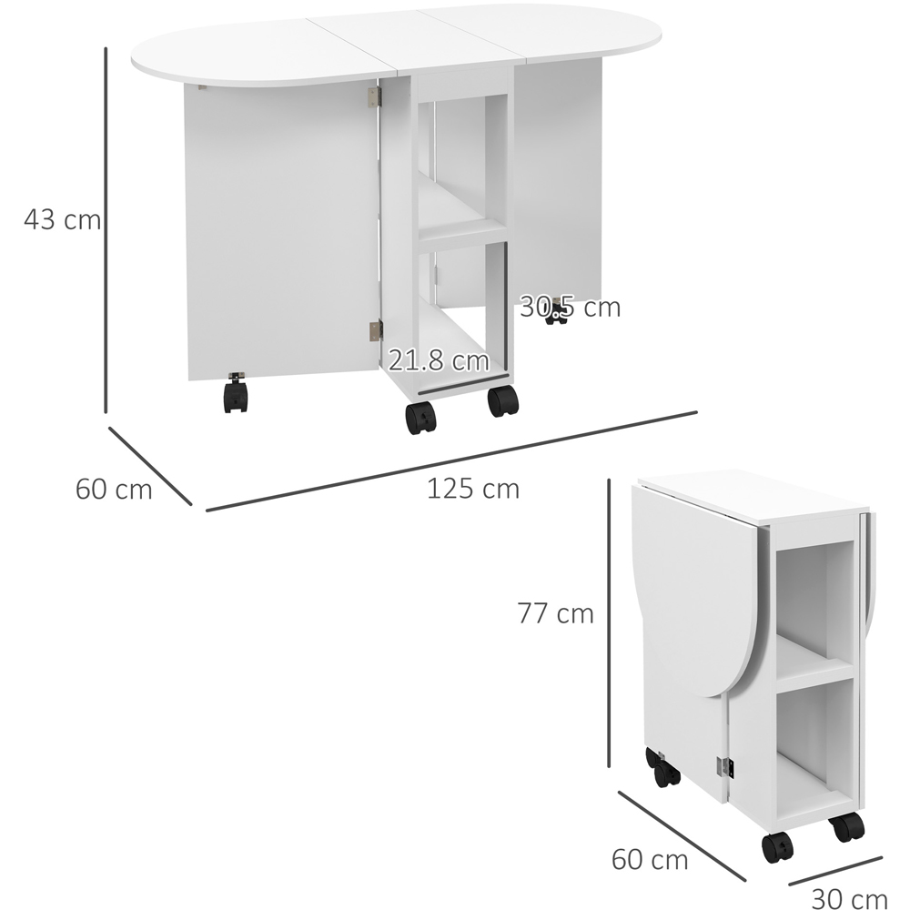 HOMCOM 4 Seater White Drop Leaf Dining Table with Storage Shelf Image 9