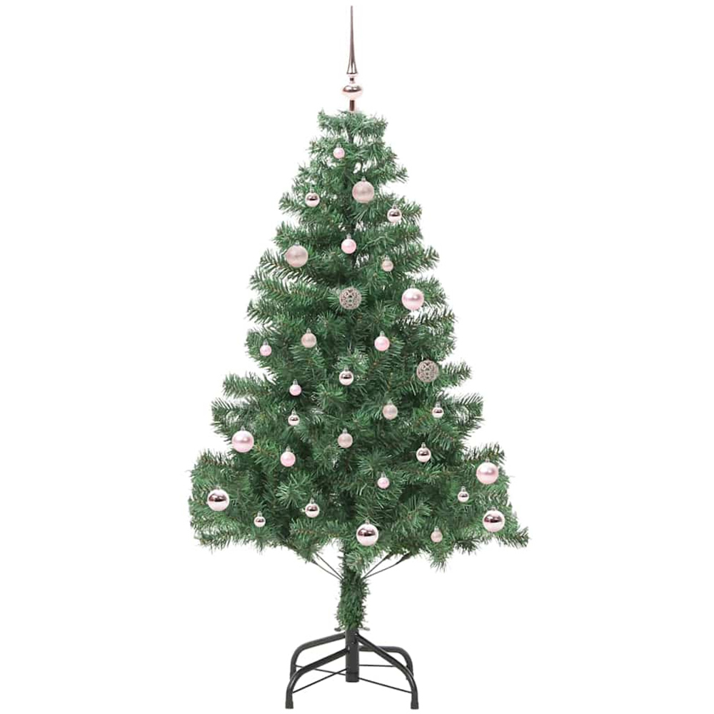 vidaXL Pre-Lit Pink Bauble Green Artificial Christmas Tree 5ft Image 2