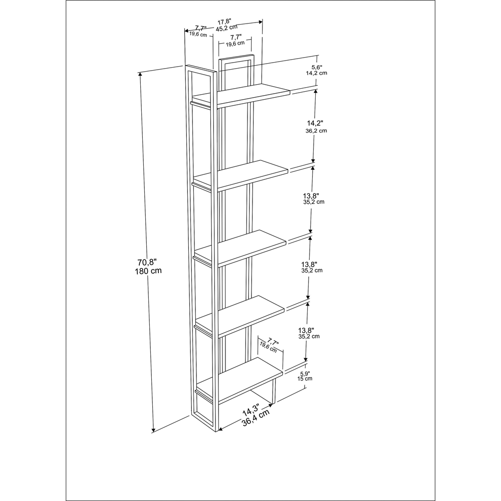 Decorotika Alice 5 Tier White and Oud Oak Corner Bookshelf Image 4