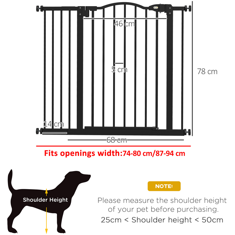 PawHut Black 74-94cm Adjustable Metal Pet Safety Gate Image 8