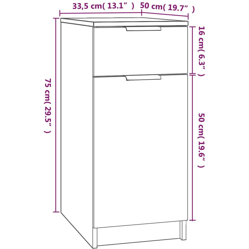 vidaXL Single Door Single Drawer White Desk Cabinet Image 7