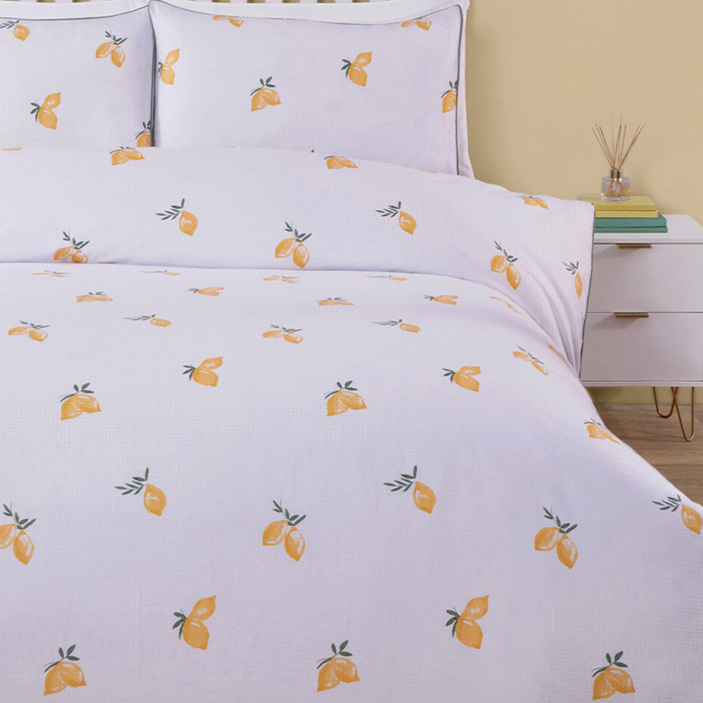 Positano Waffle Duvet Set - White and Yellow / Double Image 5