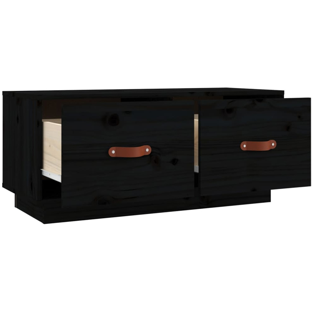 vidaXL 2 Drawer Black Solid Pine Wood TV Cabinet Image 4