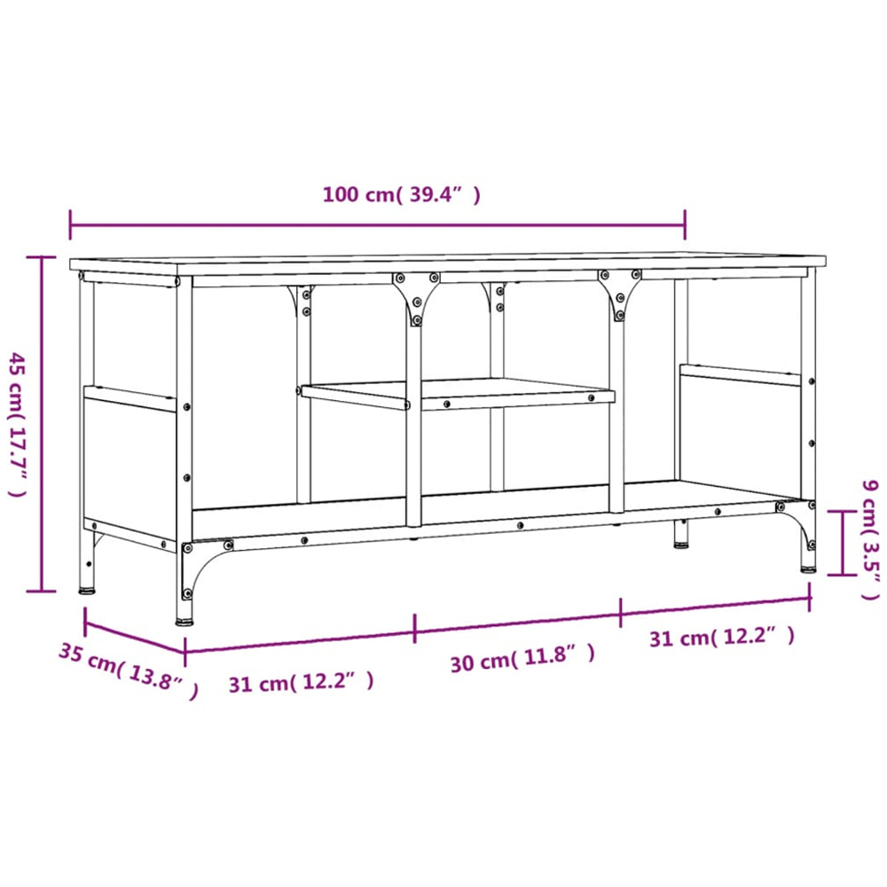 vidaXL 4 Shelf Smoked Oak Processed Wood and Iron TV Cabinet Image 9