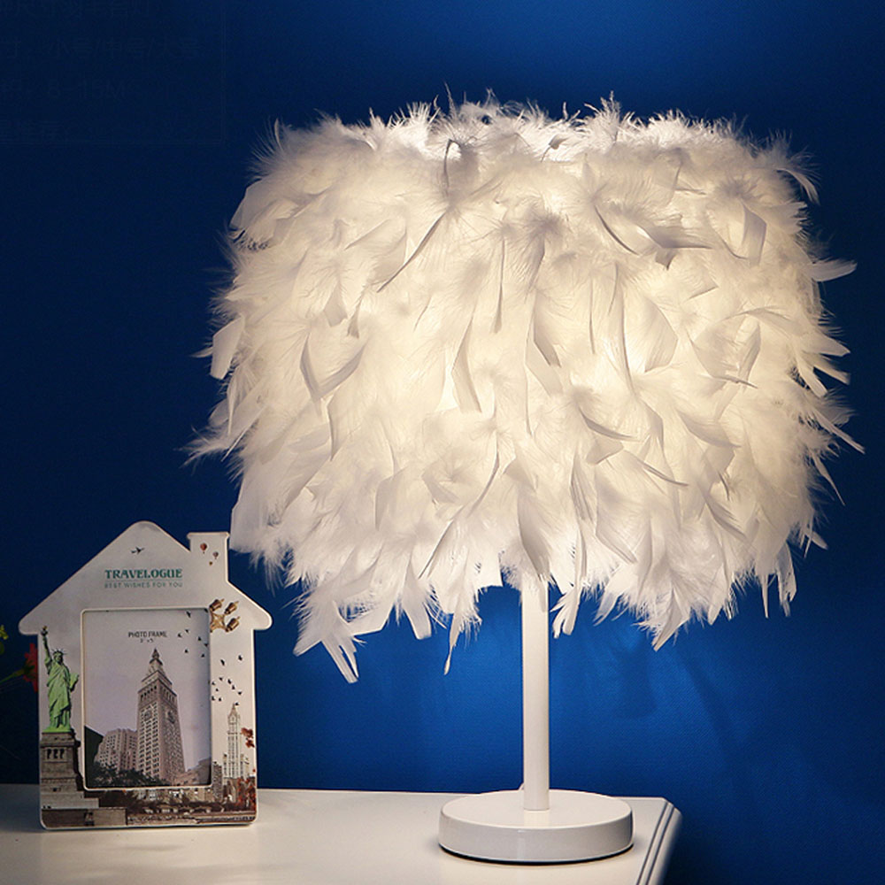 Living and Home LED Table Lamp with Feather Lampshade Image 6