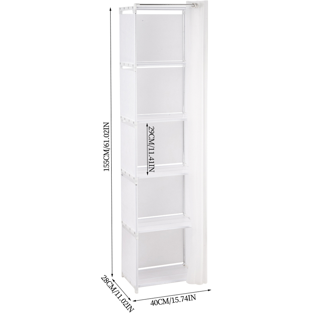 Living and Home 5-Tier White Freestanding Portable Wardrobe with Curtain Image 8