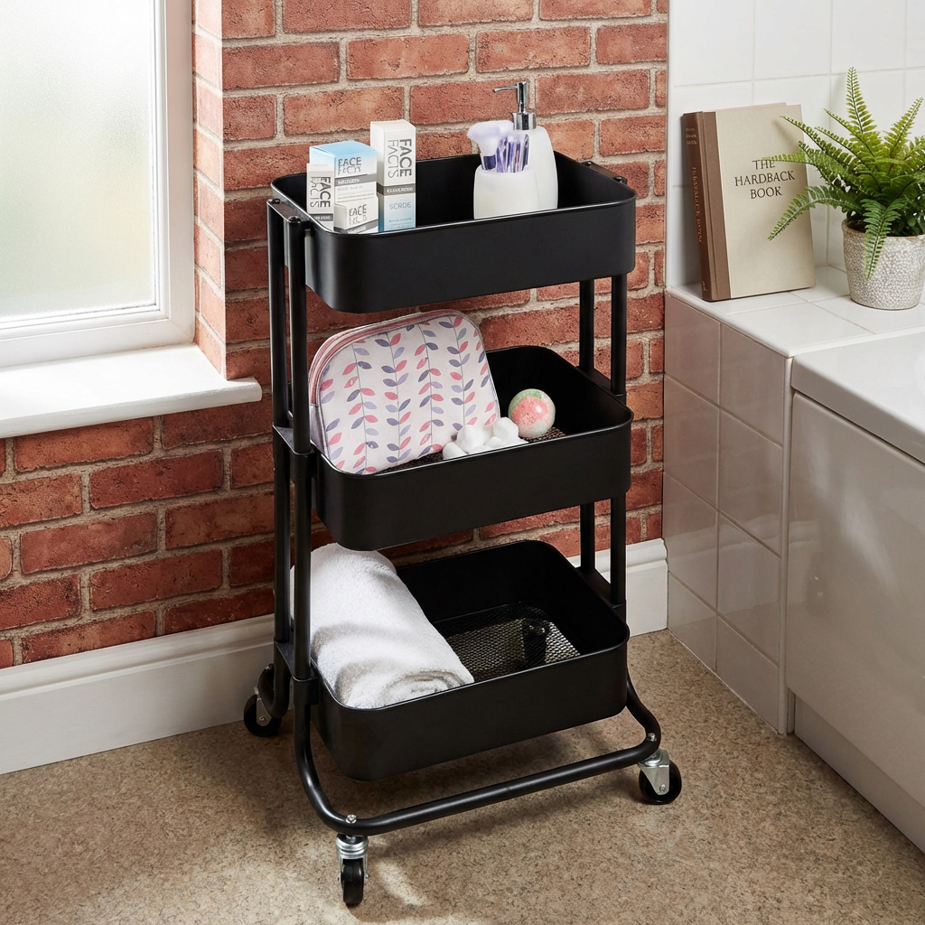 Matt Black 3 Tier Storage Trolley Image 3
