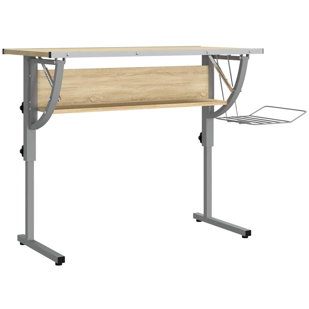 vidaXL Single Shelf Craft Desk with Magazine Rack Oak and Grey Image 2