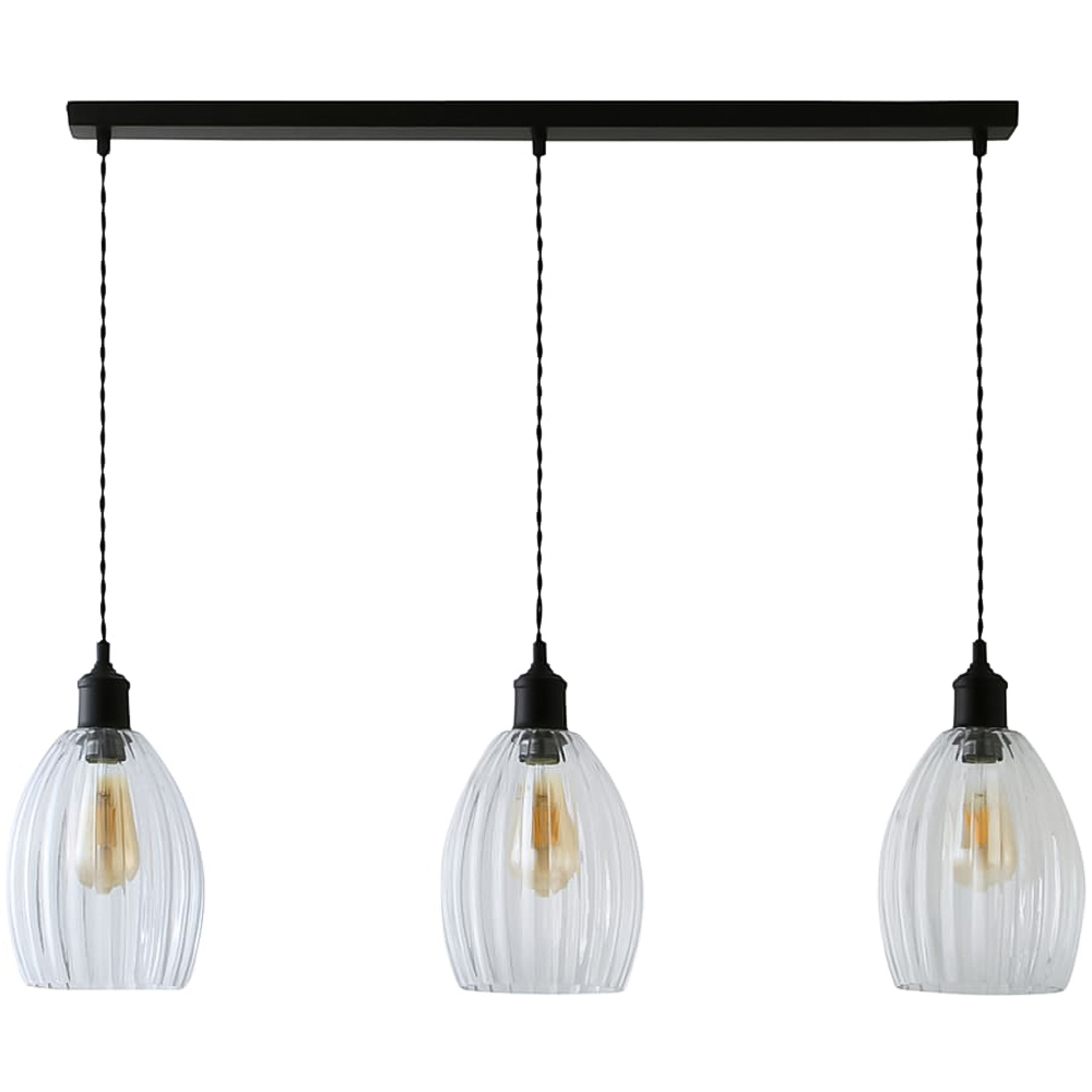 ValueLights Cheltenham Ribbed Shades Matte Black 3 Drop Bar Ceiling Light with Bulbs Image 1