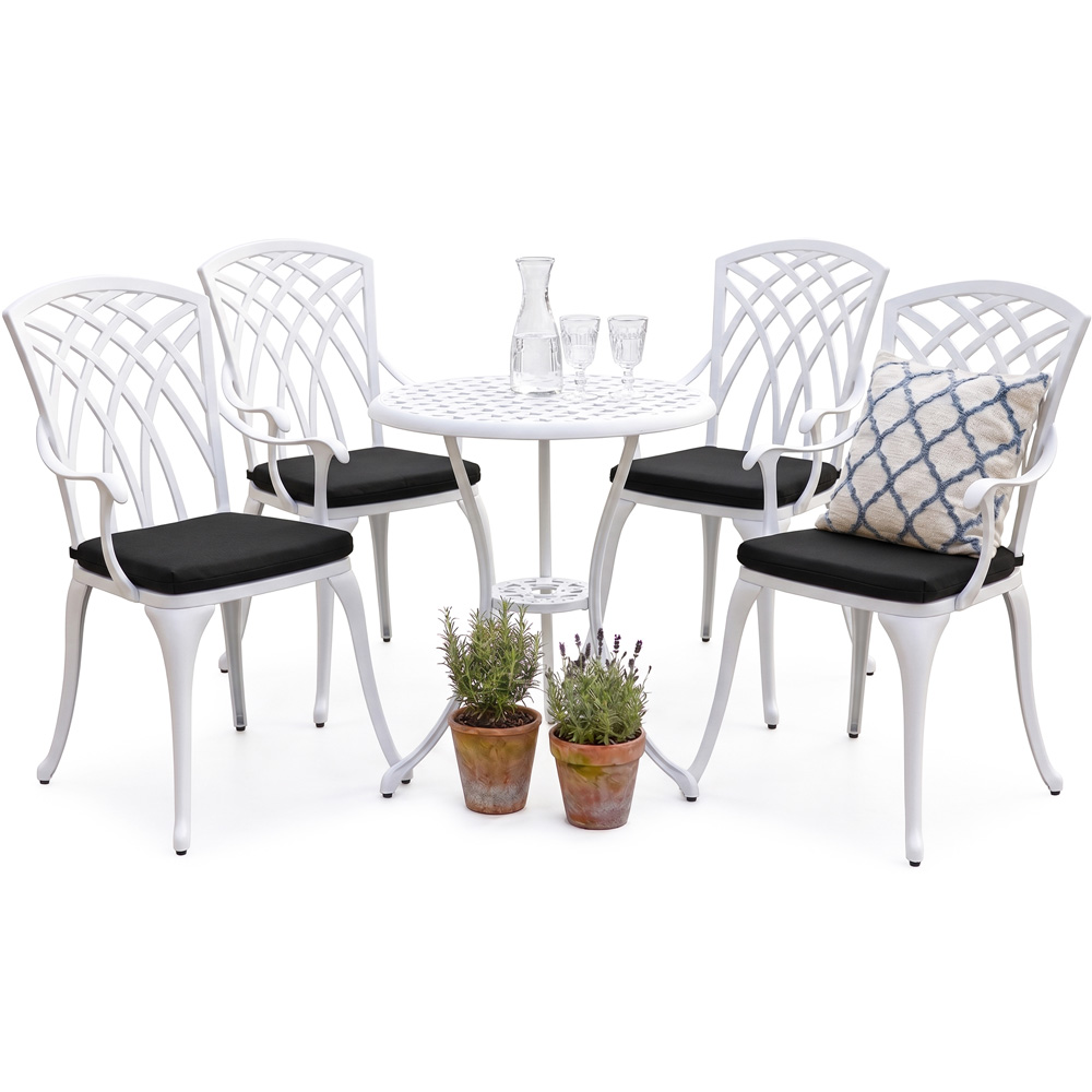 Centurion Oshowa 4 Seater White and Black Cast Aluminium Garden Bistro Set with Cushions Image 2