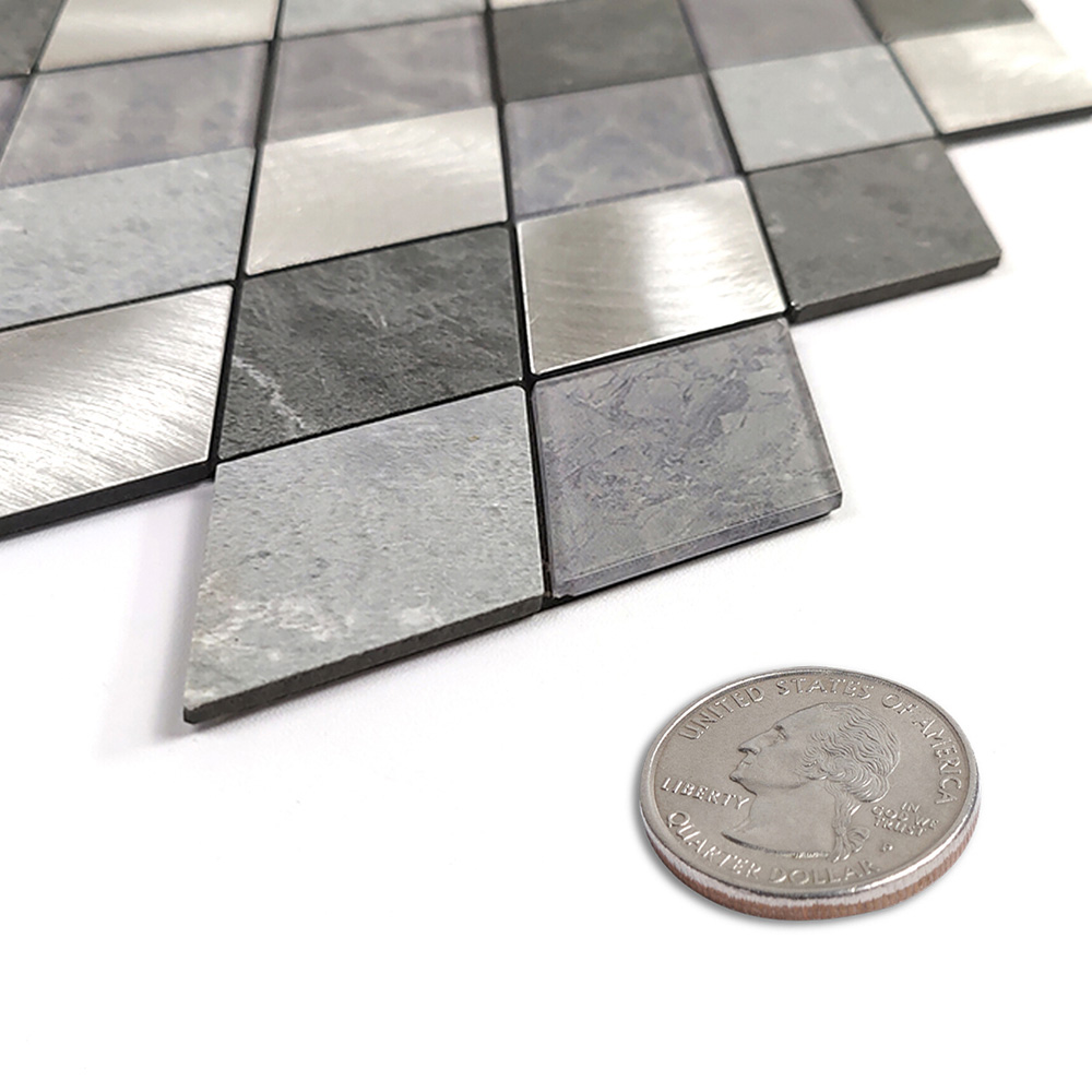 Birtwell Silver Slate Diamond Pattern Peel and Stick Aluminium Wall Tile 295 x 295mm Image 3