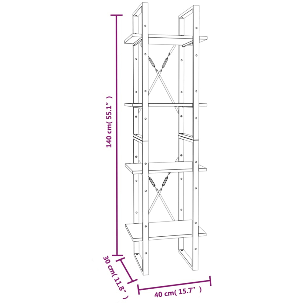 vidaXL 4 Shelf Grey Sonoma Industrial Style Bookcase Image 7