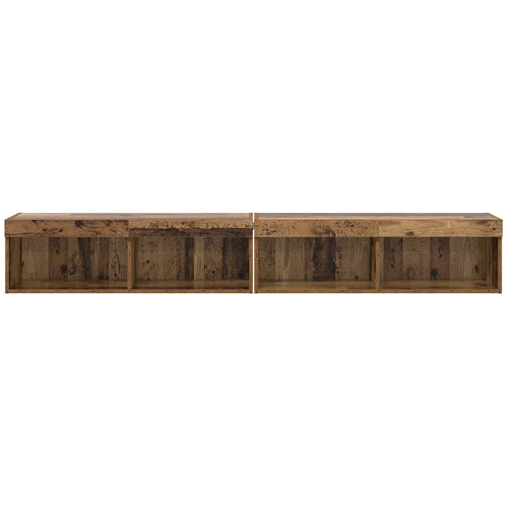 vidaXL 2 Shelf Old Wood Wall Mounted Wide TV Cabinet with LED Light 2 Pack Image 7
