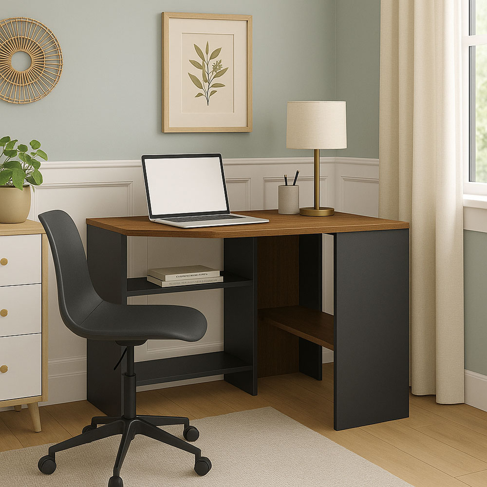 Decorotika Alison 3 Shelf Corner Computer Desk Walnut and Black Image 4