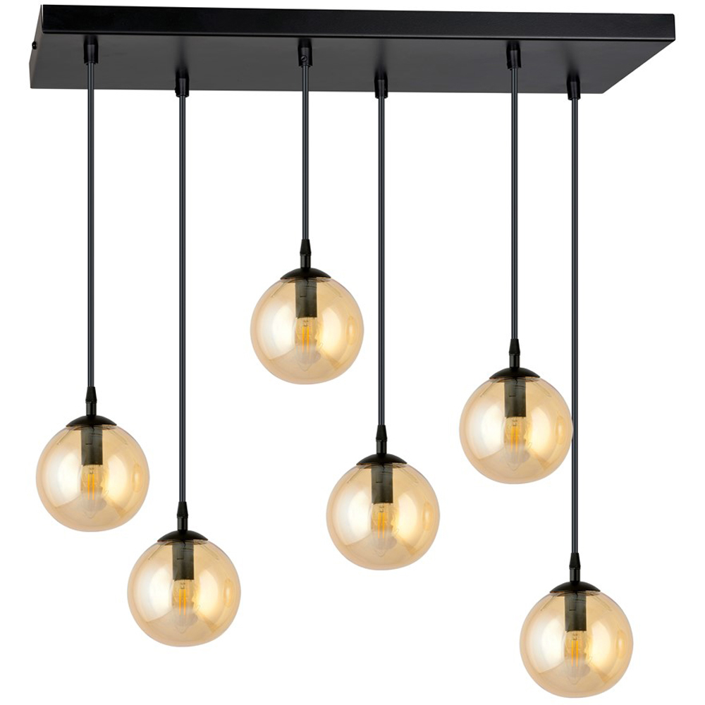 Emibig Cosmo 6 Light Amber Shade Black E14 Ceiling Pendant Light Image 1