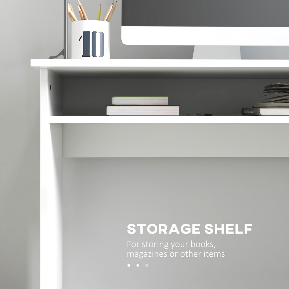 Portland High Gloss White Computer Table with Storage Shelf Image 5