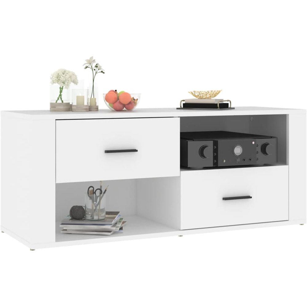 vidaXL 2 Drawer 2 Shelf White TV Cabinet Image 3