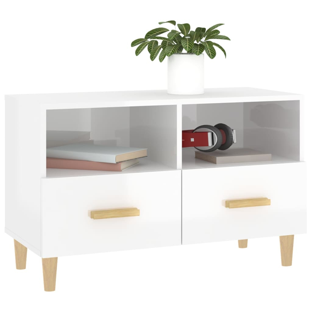 vidaXL 2 Drawer 2 Shelf High Gloss White TV Cabinet Image 4