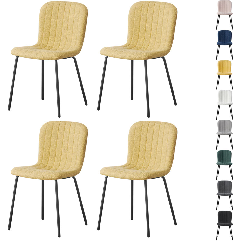 Bella Set of 4 Yellow Teddy Faux Fur Stitched Design Dining Chairs Image 7